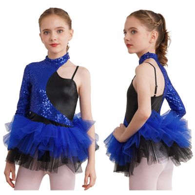 Agoky Kids Girls One Piece Unitard Ballet Dancewear Hip Hop Jazz Dance Costume Sparkly Gymnastics Leotard Royal Blue A 16 Years
