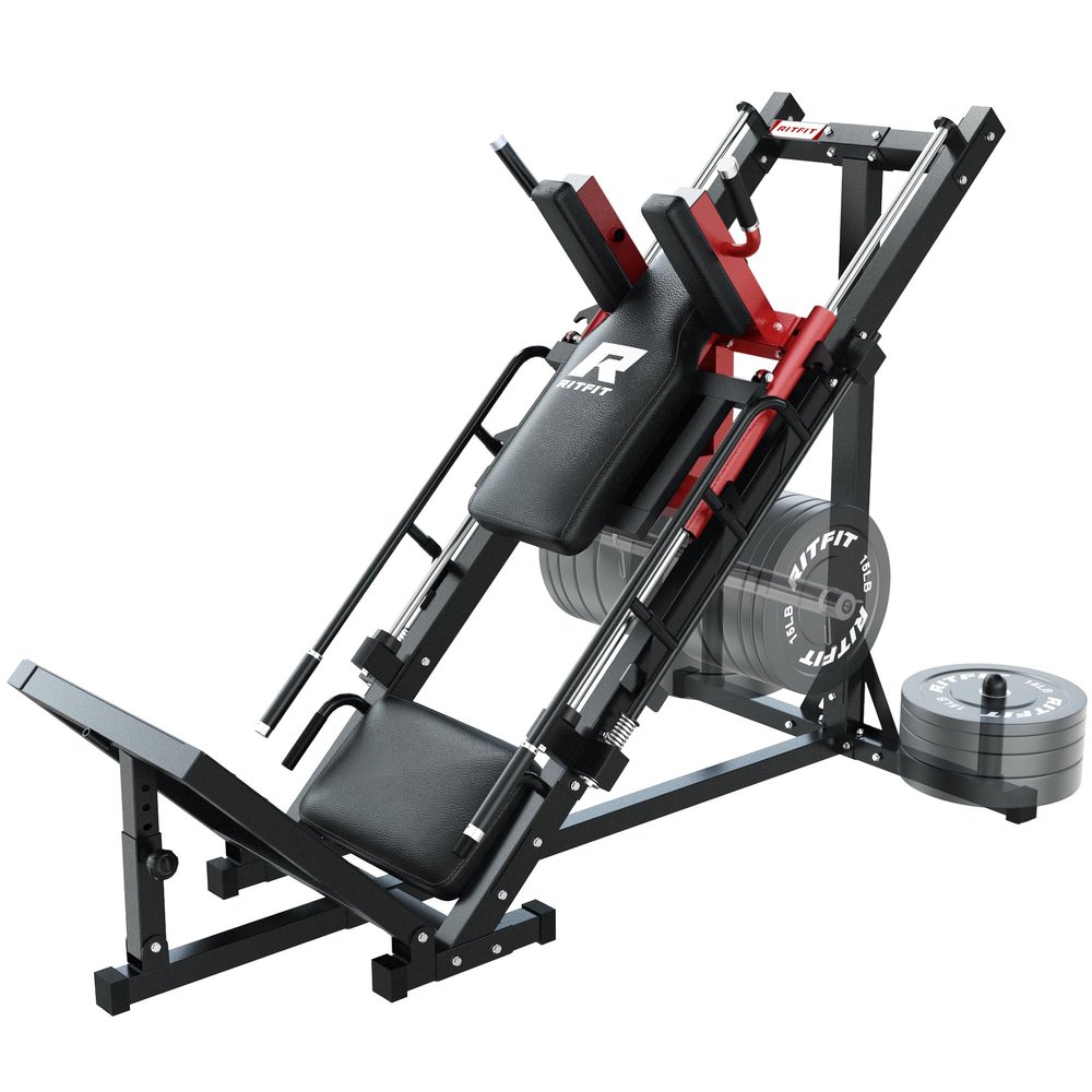 RitFit Leg Press Hack Squat Machine, Professional Adjustable Leg Press Machine for Home Gym with Linear Bearing, Specialty Hack Squat Machine for Full Lower Body Workout with Weight Storage Posts, Red