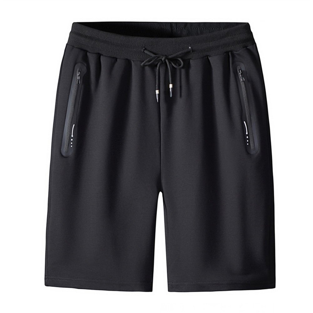 Mens Casual Zipper Pockets Shorts Athletic Running Workout Short Pants Classic Fit Drawstring Gym Short (Black,XX-Large)