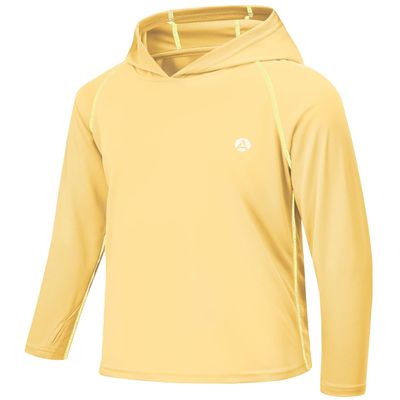 AODULO Youth Fishing Shirts UV Sun Shirts Rash Guard Quick Dry Long Sleeve Shirts Kids Hoodies Breathable for Workout Sport Pale Yellow
