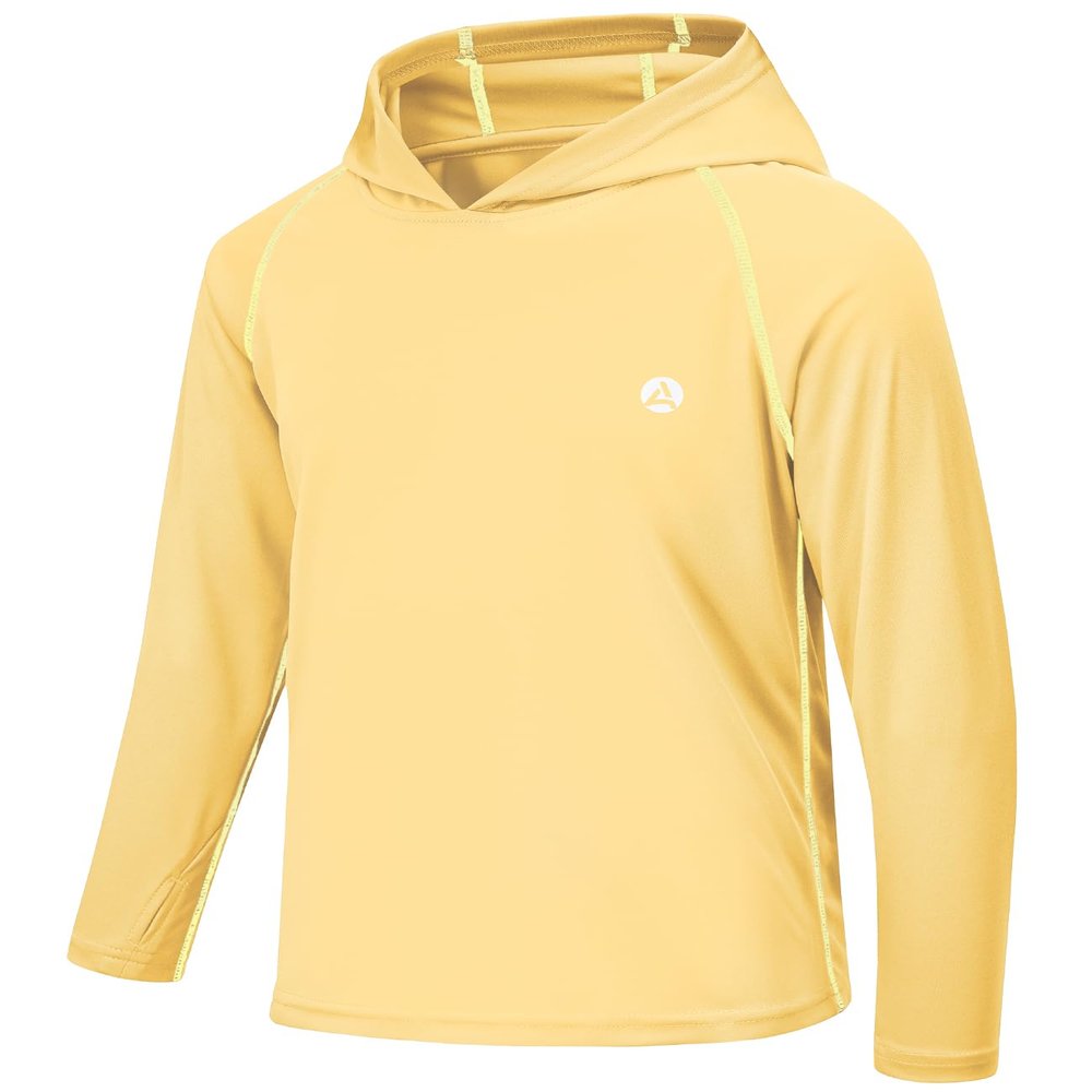 AODULO Youth Fishing Shirts UV Sun Shirts Rash Guard Quick Dry Long Sleeve Shirts Kids Hoodies Breathable for Workout Sport Pale Yellow