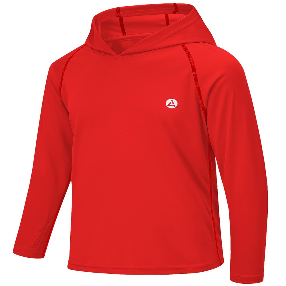 AODULO Girls Sun Protective Shirts Boys UV50 Quick Dry Long Sleeve Hoodie Shirts Size 12 Thumbholes Active Outdoor Camping Beach Tomato Red