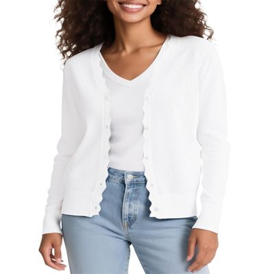 Urban CoCo Women's Long Sleeve Open Front Cardigan Sweaters Lightweight V-Neck Button Down Knit Sweater(White,S)