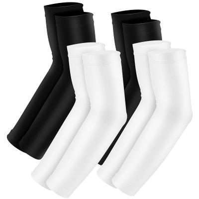 Luwint UV Sun Protection Arm Sleeves, Sport Sunblock Ice Cooling Cover for Men and Women (4 Pairs(black+white), Size Up(L-XL))