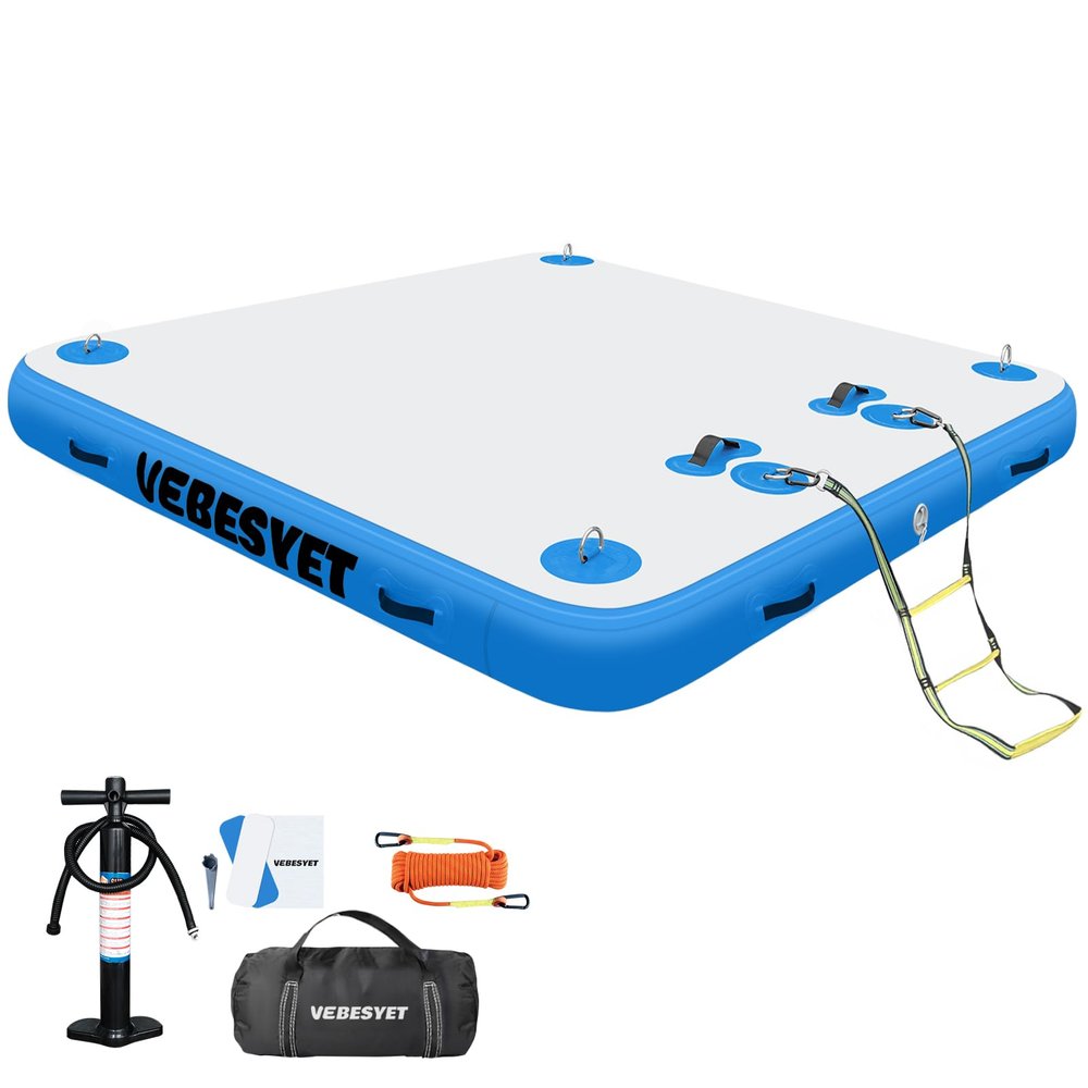 VEBESYET Inflatable Floating Dock Mat, 5 x 6ft Inflatable Dock Platform Multi-Person Floating Island Raft for Beach Lake Boating Ocean