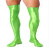 Hularka Men's Oily Shiny Thigh High Stocking Solid Color Stretchy Long Socks Cosplay Costume Fluorescent Green One Size view 1
