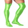 Hularka Men's Oily Shiny Thigh High Stocking Solid Color Stretchy Long Socks Cosplay Costume Fluorescent Green One Size view 2