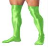 Hularka Men's Oily Shiny Thigh High Stocking Solid Color Stretchy Long Socks Cosplay Costume Fluorescent Green One Size view 3