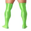 Hularka Men's Oily Shiny Thigh High Stocking Solid Color Stretchy Long Socks Cosplay Costume Fluorescent Green One Size view 4