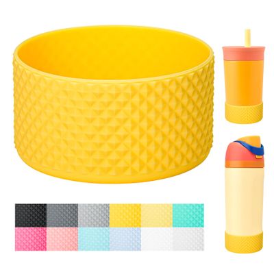 Bluwing Silicone Boot for Owala Kids Water Bottle 14/16 oz, Anti-Slip Protective Sleeve for Owala Kids Tumbler 12OZ, Stanley Cup 20-40oz(Yellow)