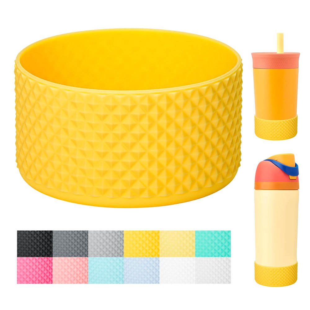 Bluwing Silicone Boot for Owala Kids Water Bottle 14/16 oz, Anti-Slip Protective Sleeve for Owala Kids Tumbler 12OZ, Stanley Cup 20-40oz(Yellow)