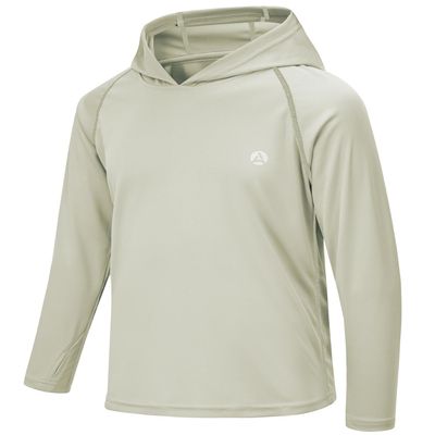 AODULO Kids Fishing Shirts UV Sun Shirts Rash Guard Quick Dry Long Sleeve Shirts Hoodies Breathable for Workout Playing Park Beige