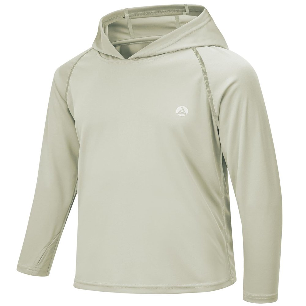 AODULO Kids Fishing Shirts UV Sun Shirts Rash Guard Quick Dry Long Sleeve Shirts Hoodies Breathable for Workout Playing Park Beige