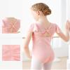 Daydance Ballet Pink Girls Leotards Ruffle Sleeve Faux-2 Piece Dance Tops for Practice view 2