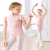 Daydance Ballet Pink Girls Leotards Ruffle Sleeve Faux-2 Piece Dance Tops for Practice view 4