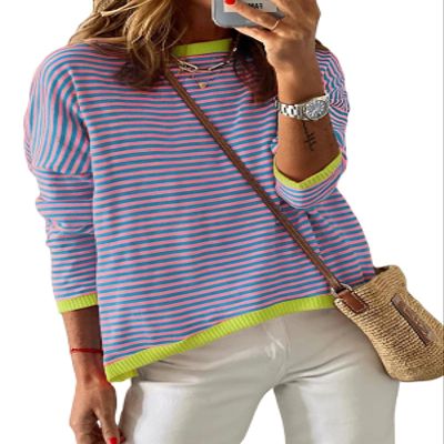 Dokotoo Womens Crewneck Sweaters Casual Long Sleeve Shirts for Women Trendy 2026 Color Block Striped High Low Spring Pullover Tops Clothing Green X-Large