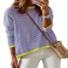 Dokotoo Womens Crewneck Sweaters Casual Long Sleeve Shirts for Women Trendy 2026 Color Block Striped High Low Spring Pullover Tops Clothing Green X-Large view 1