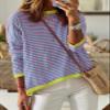 Dokotoo Womens Crewneck Sweaters Casual Long Sleeve Shirts for Women Trendy 2026 Color Block Striped High Low Spring Pullover Tops Clothing Green X-Large view 2