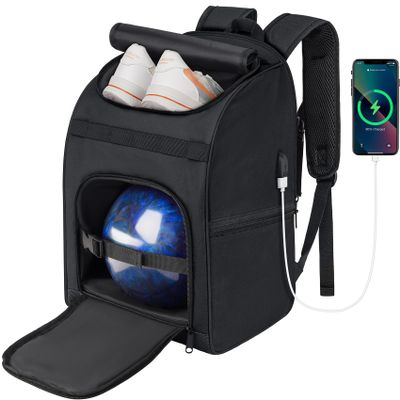 Ciihars Bowling Backpack, Single Bowling Ball Bag with Shoe Bag Up to Size 16 & Protective Foam Padded, Accessories Gifts, Bag with Padded Ball Holder(BLACK)
