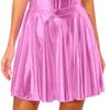 Agoky Women's Big Girls Shiny Metallic Pleated Flared Skirt with Built-in Shorts for Ballet Dance Party Pink Small view 1