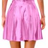 Agoky Women's Big Girls Shiny Metallic Pleated Flared Skirt with Built-in Shorts for Ballet Dance Party Pink Small view 2