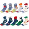 Padgene 10 Pairs Kids Boys Fun Novelty Socks Toddler None Slip Cotton Crew Dress Socks Cartoon Dinosaur Car Shark Crocodile Space Anime Stripes view 2