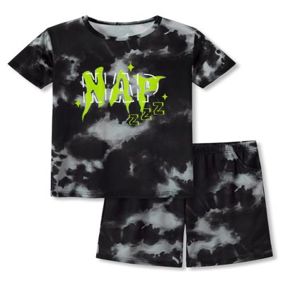 Beezizac Boys Pajamas, Black Tie-Dye Short-Sleeve 2-Piece PJs, Size 6