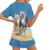HELLHERO Horse Pajamas Set for Women Summer T Shirt with Shorts Pjs Set Short Sleeve Loungewear Sleepwear Home Clothes Jammies Holiday Jogger Wedding Party XL view 2