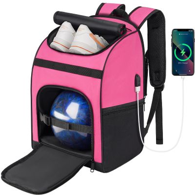 Ciihars Bowling Backpack, Single Bowling Ball Bag with Shoe Bag Up to Size 16 & Protective Foam Padded, Accessories Gifts, Bag with Padded Ball Holder(HOT PINK)
