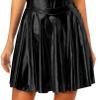 Agoky Women's Big Girls Shiny Metallic Pleated Flared Skirt with Built-in Shorts for Ballet Dance Party Black Small view 1