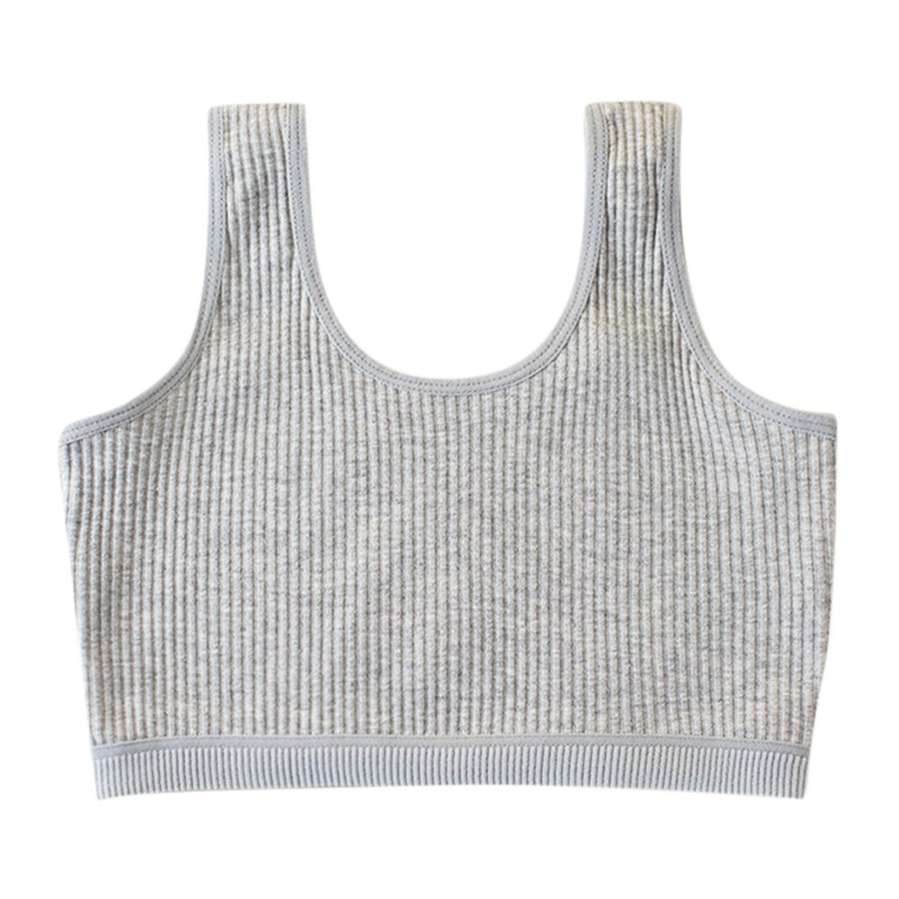 Training Bras for Girls Seamless Cam Bralettes Sports Striped Vest Crop Top Undershirt with Bra (Grey, 9-12 Years)