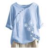 Linen Shirt Women,Short Sleeve Round Neck Shirt Oversized Floral Graphic Tees,Summer Tops for Women,Camisas para Mujer view 1