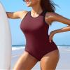 Charmo Retro Swimsuit for Women Ribbed Athletic Bathing Suit Tummy Control Swimwear Wine Red view 2