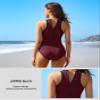 Charmo Retro Swimsuit for Women Ribbed Athletic Bathing Suit Tummy Control Swimwear Wine Red view 4