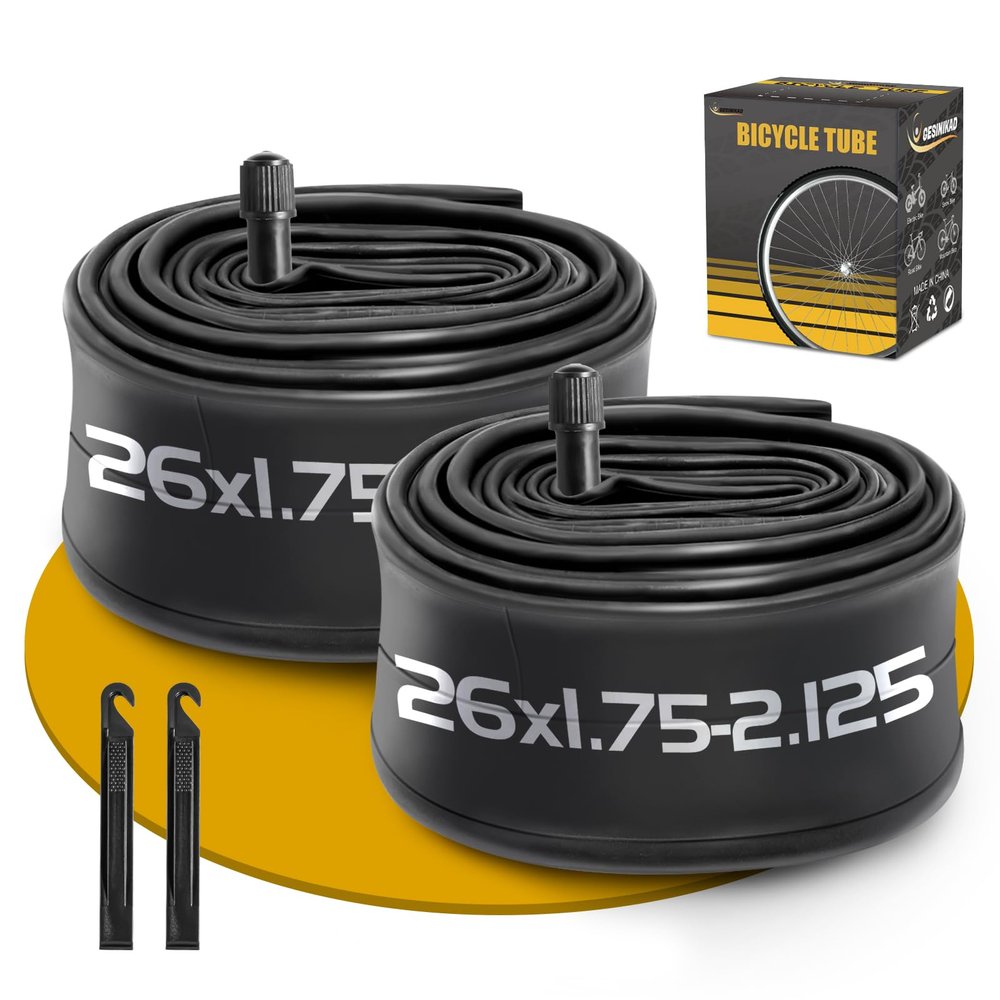 2 Pack 26" Bike Tube 26x1.75/1.95/2.0/2.10/2.125 AV32mm Schrader Valve, 26" Bicycle Tubes with 2 Tire Levers Compatible for 26 x 1.75 26x1.95 26x2.0 26x2.10 26x2.125 Tire