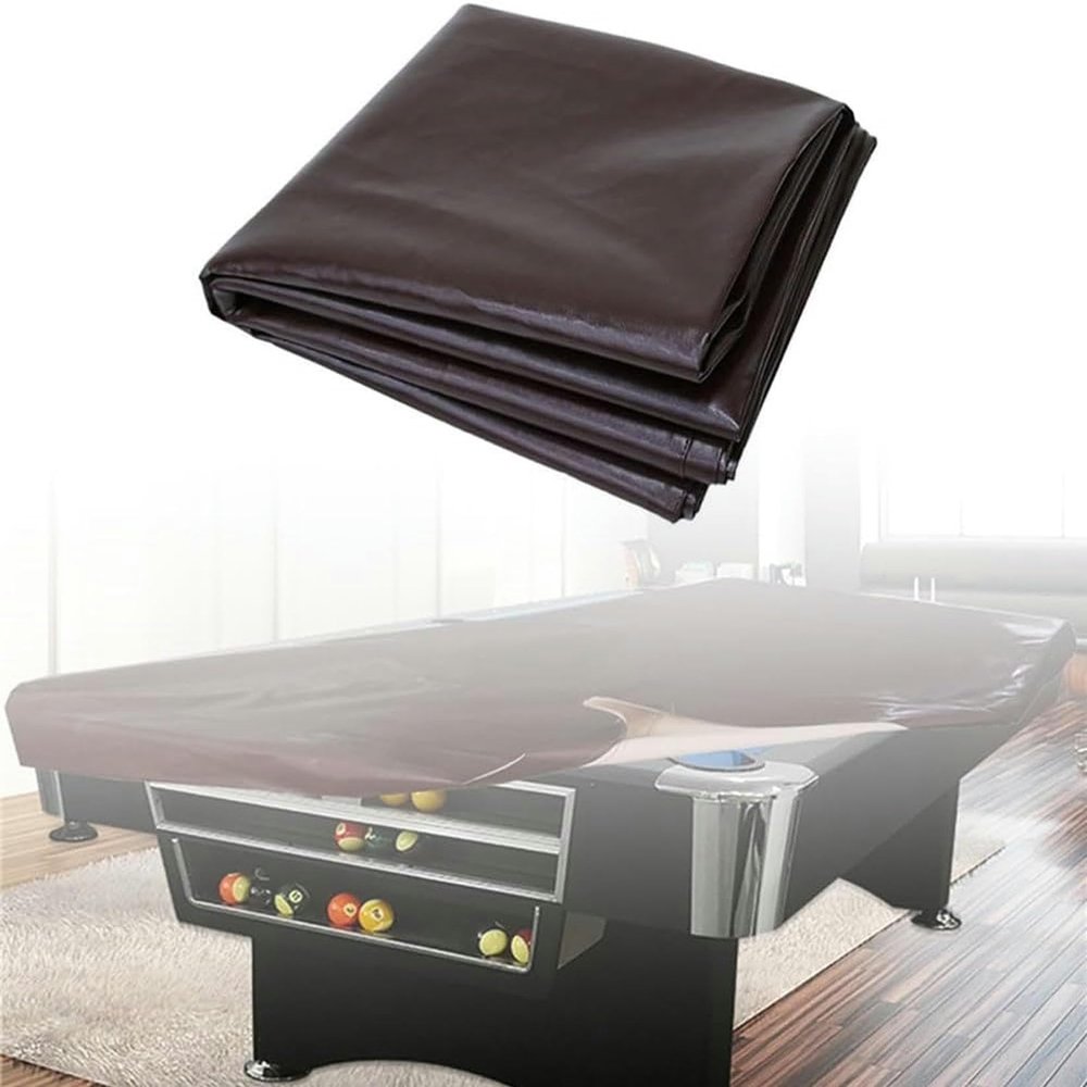 MOUNW Pool Table Dust Cover, Heavy Duty Snooker/Billiard Pool Table Cover, Leather Pool Table Cover, Durable Anti-UV Dustproof Waterproof, 230 * 129 * 17cm, Brown