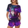 HELLHERO Galaxy Wolf Pajamas Set for Women Summer T-Shirt and Shorts 2 Piece Loungewear Sleepwear Jammies Bridal Party Pajamas Holiday Wedding 5X view 1