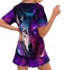 HELLHERO Galaxy Wolf Pajamas Set for Women Summer T-Shirt and Shorts 2 Piece Loungewear Sleepwear Jammies Bridal Party Pajamas Holiday Wedding 5X view 2