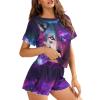HELLHERO Galaxy Wolf Pajamas Set for Women Summer T-Shirt and Shorts 2 Piece Loungewear Sleepwear Jammies Bridal Party Pajamas Holiday Wedding 5X view 3