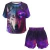 HELLHERO Galaxy Wolf Pajamas Set for Women Summer T-Shirt and Shorts 2 Piece Loungewear Sleepwear Jammies Bridal Party Pajamas Holiday Wedding 5X view 4