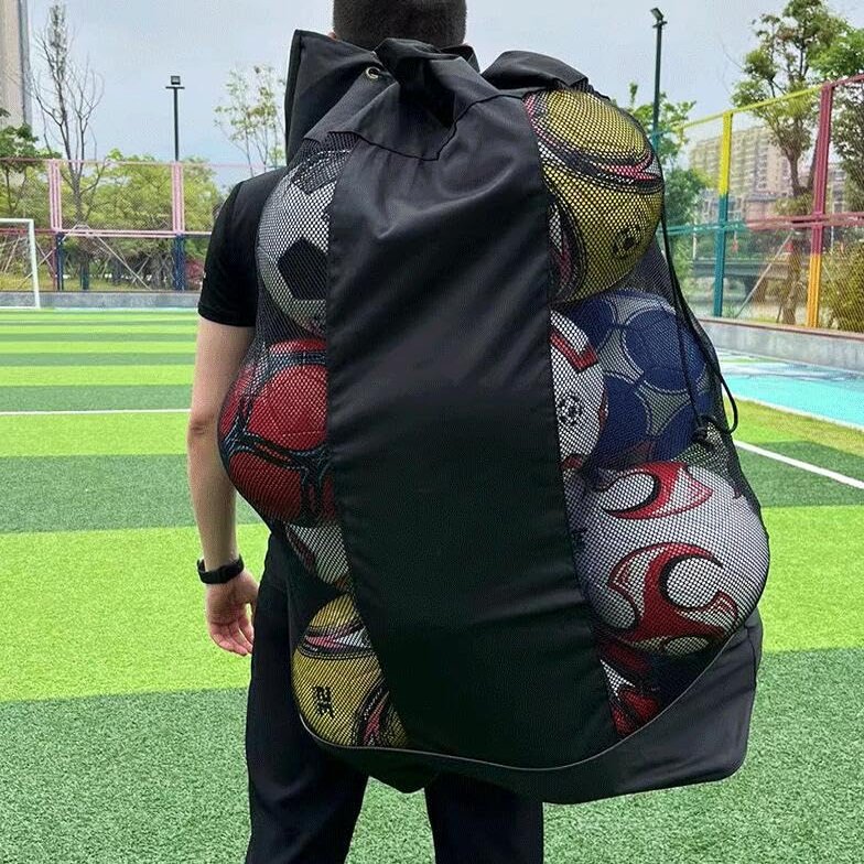 LinaLife 15+ balls Extra Large Sports Ball Bag Mesh Socce Ball Bag Heavy Duty Drawstring Bags Team Work for Holding Basketball, Volleyball, Baseball, Swimming Gear Sports equipment with Shoulder Strap