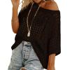 FQFGGYD Women's Cover Up Short Sleeve Hollowed Out Tops Basic Tee Pullover Shirts Beachswear Crewneck Knit Beach Coverup Black view 1