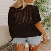 FQFGGYD Women's Cover Up Short Sleeve Hollowed Out Tops Basic Tee Pullover Shirts Beachswear Crewneck Knit Beach Coverup Black view 2