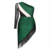JEATHA Women Latin Salsa Samba Dance Dress Long Sleeves Asymmetric Tassel Fringed Ballroom Dancewear Green XX-Large view 2