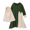 AIMAOMI Newborn Baby Girl Muslim Abaya Sets Outfits Long Sleeve Arabic Dubai Dress with Hijab Turban (Green, 3-4 Years) view 1