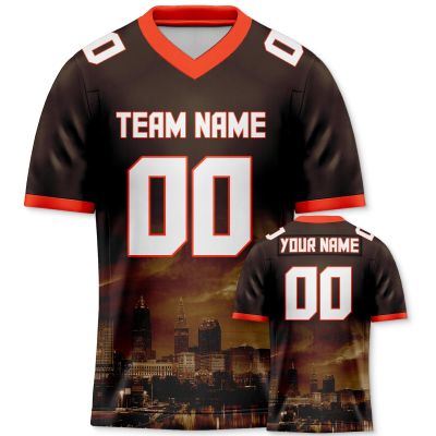 City Custom Football Jersey Personalized Printed/Stitched Brown Orange Shirt City Night Team Name Number Gift for Men Women Youth Football Fans S-5XL