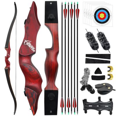 HANDBAIGE Black Hunter 60'' Left Hand Archery Recurve Bow and Arrows Set with Paper Target for Adults Outdoor Hunting Red Recurve Bow Kit (50lbs)