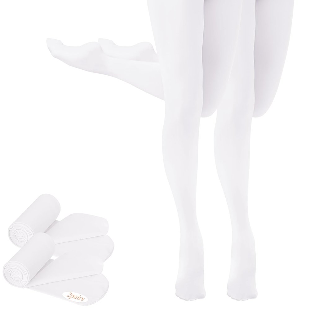 Buauty 2 Pairs Ballet Tights for Girls, Dance leotard for girls tights,Perfect for Girls' Dance Classes (Toddler/kid), 8-10 Years, 2pcs White