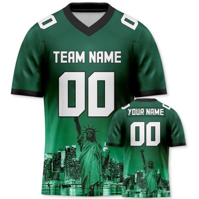 City Custom Football Jersey Personalized Printed/Stitched Green Black Shirt City Night Team Name Number Gift for Men Women Youth Football Fans S-5XL