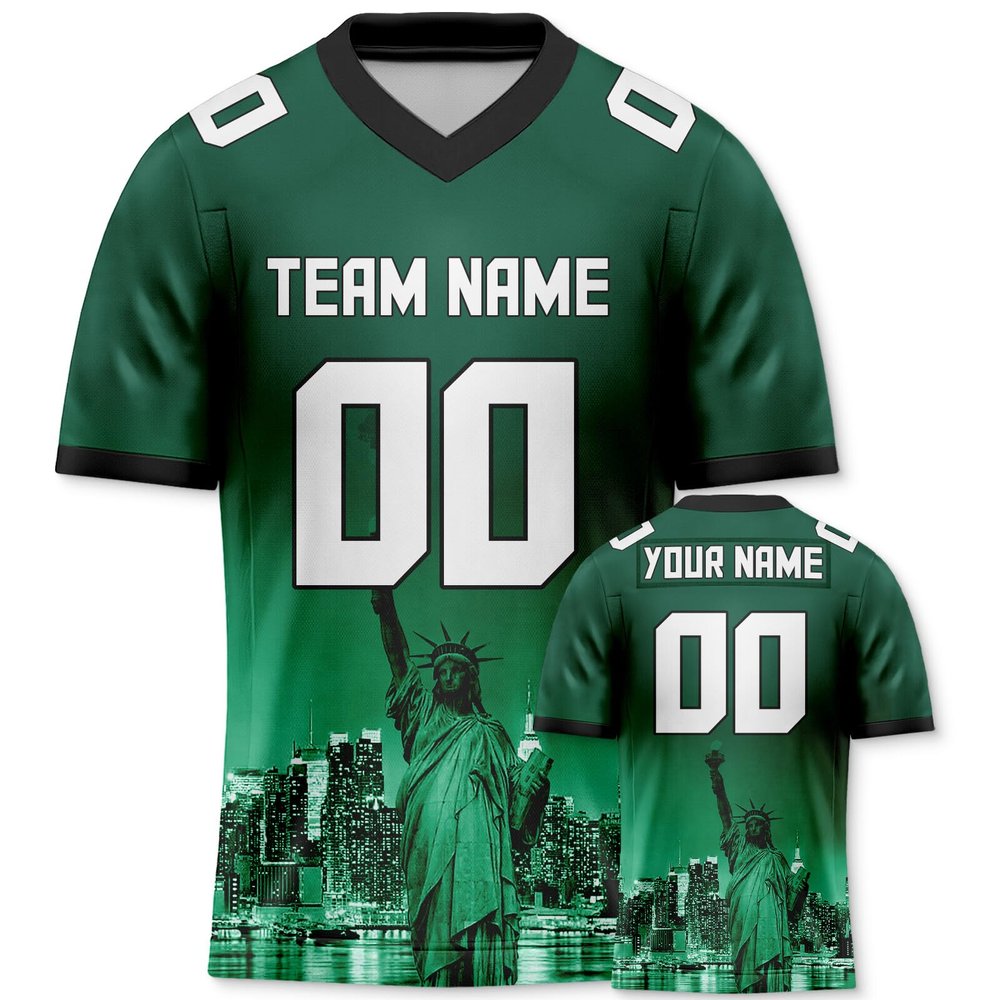 City Custom Football Jersey Personalized Printed/Stitched Green Black Shirt City Night Team Name Number Gift for Men Women Youth Football Fans S-5XL